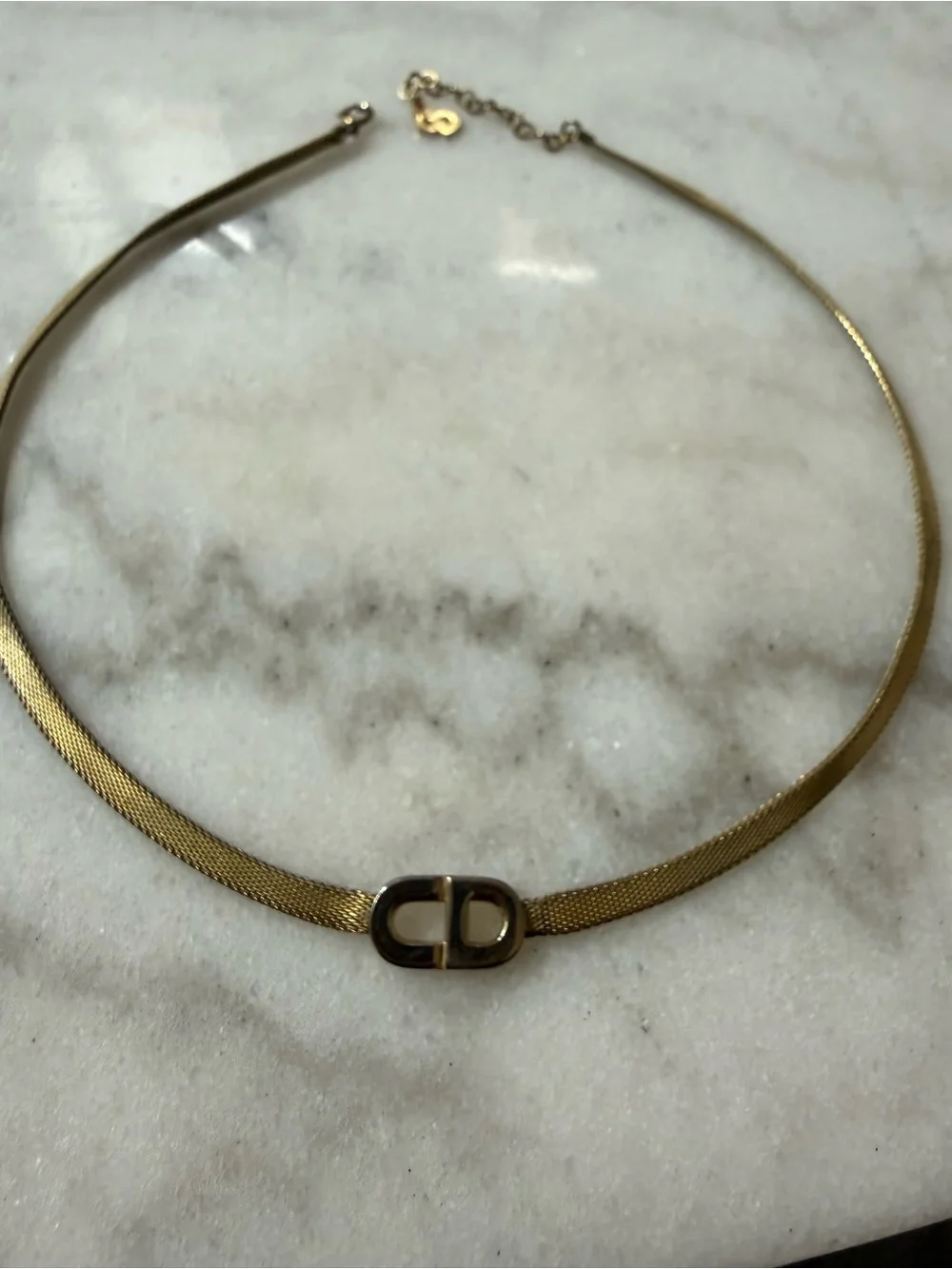 Dior Gold Tone Mesh Choker with CD Logo - Picture 3 of 11